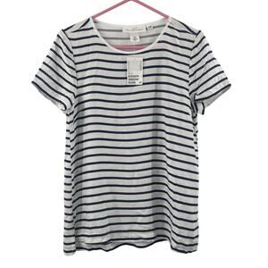 H&M L.O.GG Shirt Size 4 Women's Short Sleeve Stripes Nautical Navy White NWT